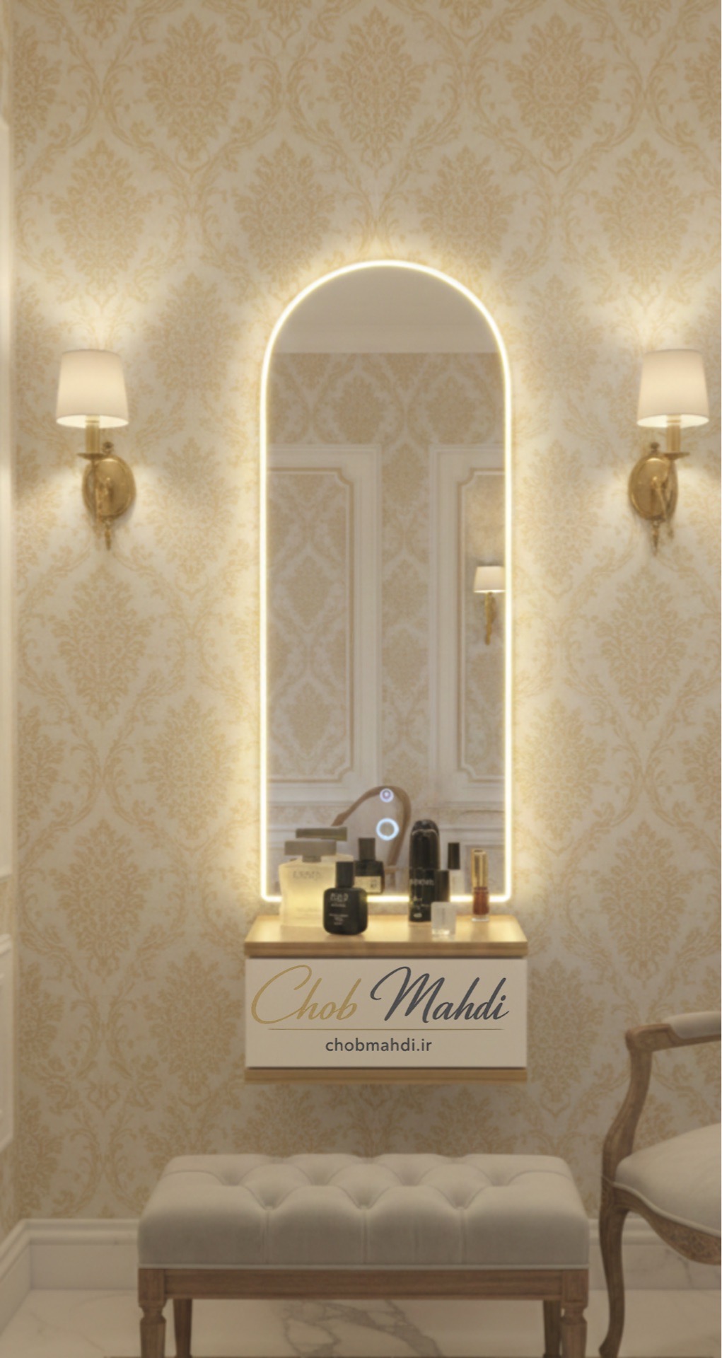میزآرایش مینیمال آینه گنبدی مناسب اتاق و سالن های آرایشی