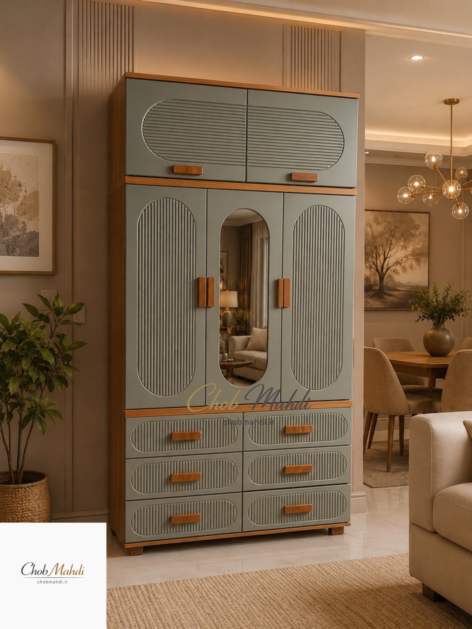 کمد دیواری ممبران 120 طوسی قهوه ای 6 کشو مدل نایسمون