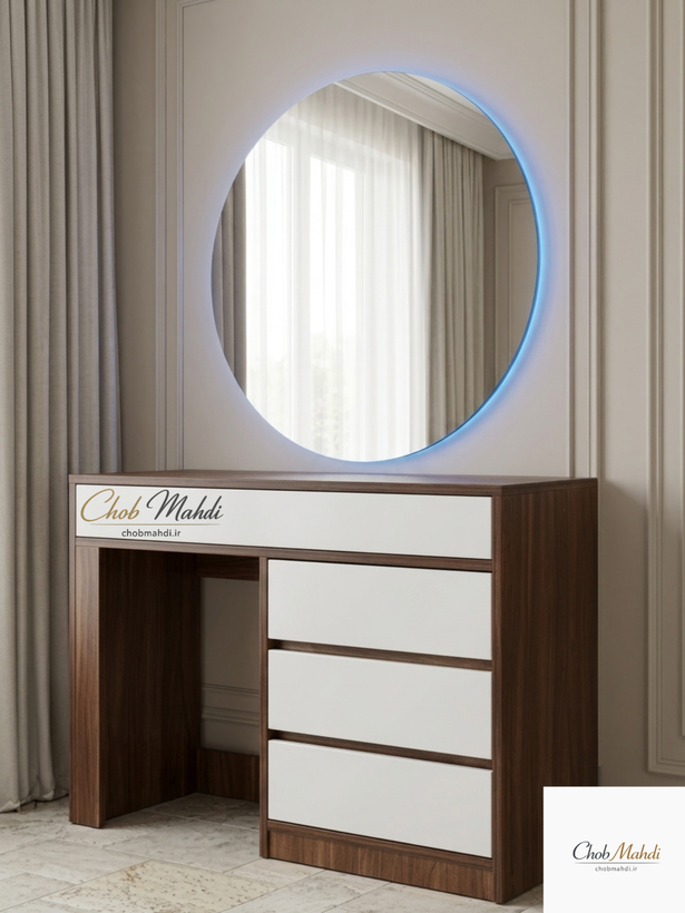 میز آرایش 4 کشو با آینه LED نور مخفی