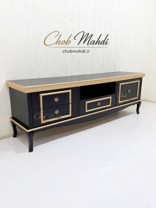میز تلویزیون ۲۱۰ مشکی طلایی کلاسیک کد 55